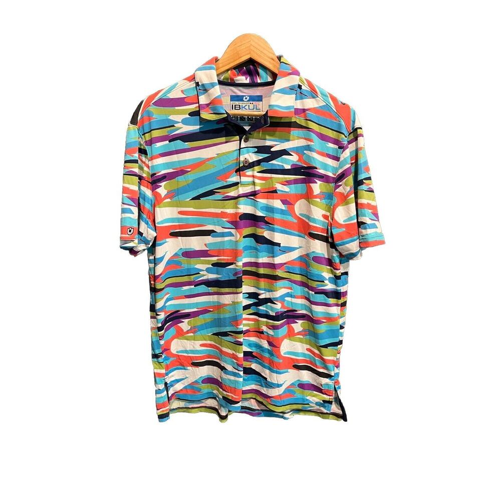 Ibkul Icefil Technology Multicolor Short Sleeve Men's Activewear Polo Top Size M